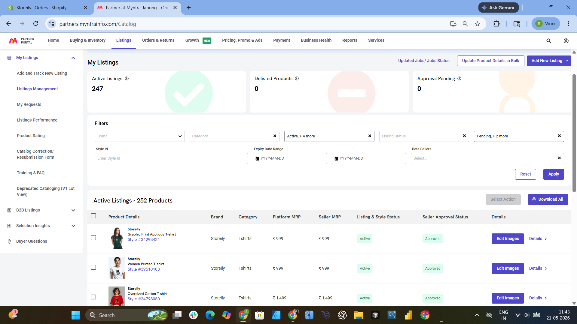Myntra Listings